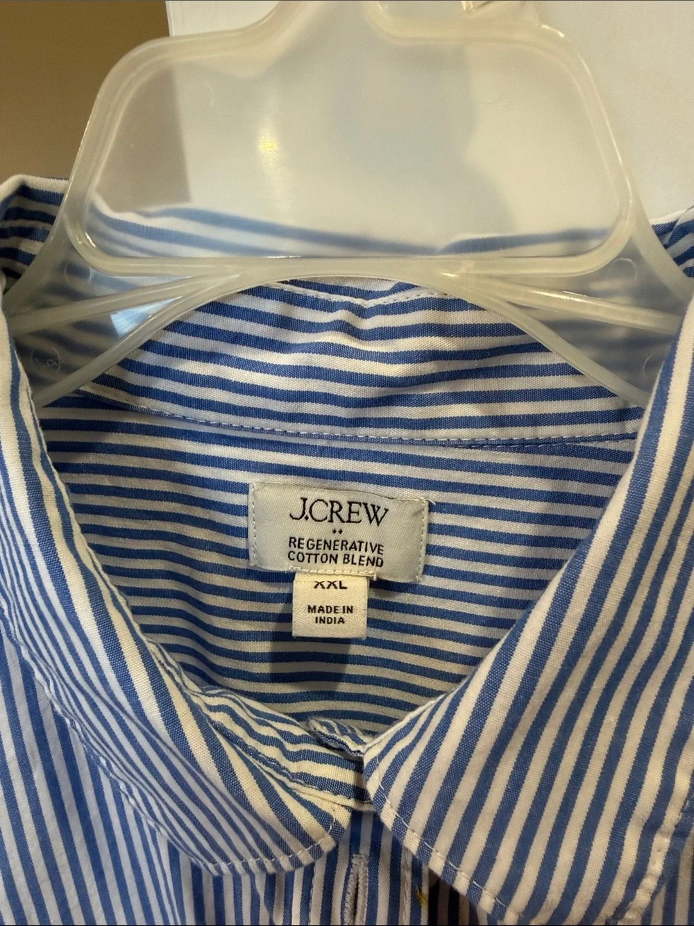 J. Crew Blue and White Striped Button-Down with Navy Bow Appliqués